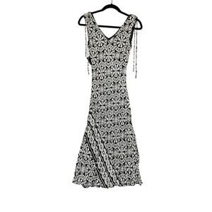 NWT Lola P Boho Black & White Sequin Beaded Sleeveless Midi Dress SZ Small Y2K
